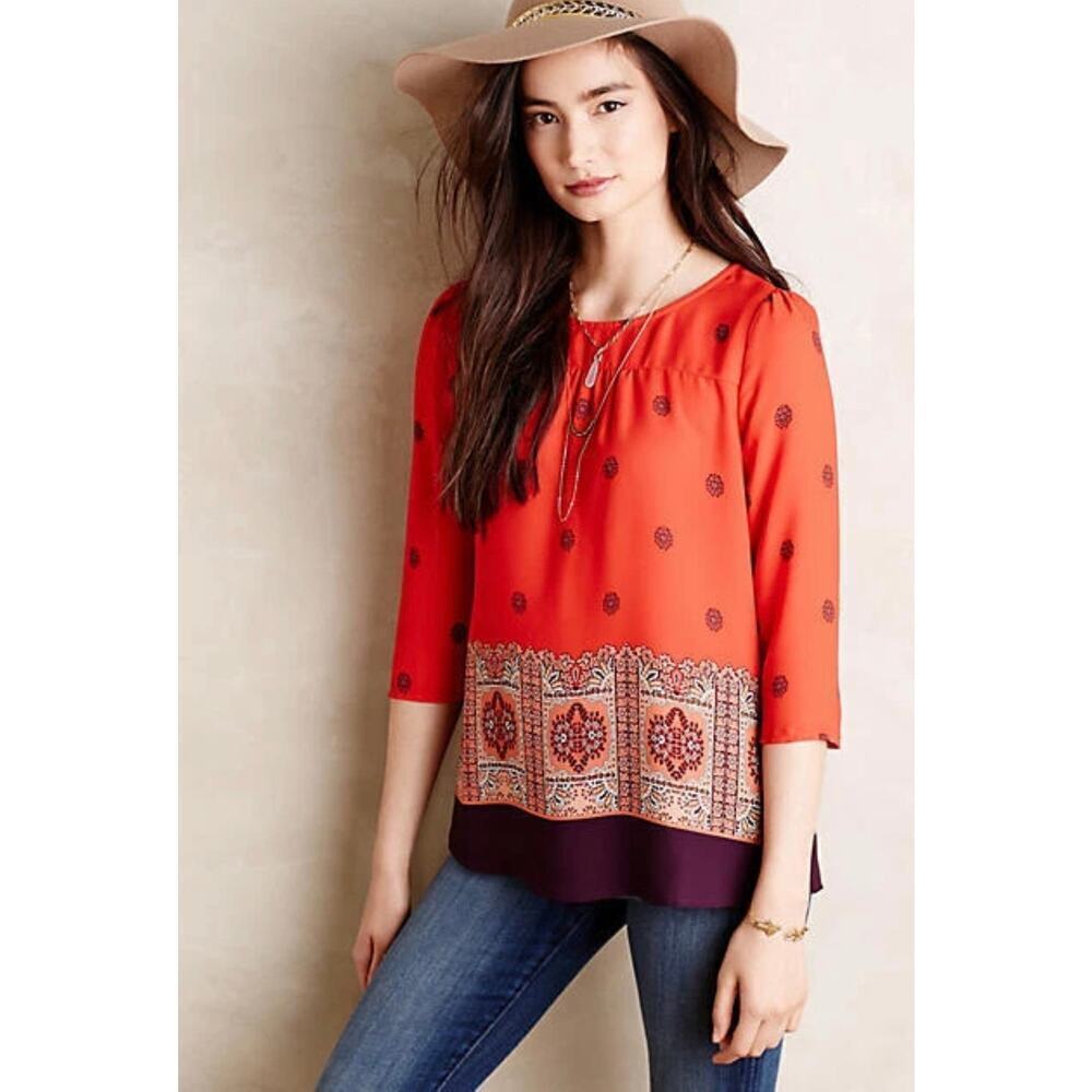 Anthropologie Maeve Rila Bordered Blouse Size 6